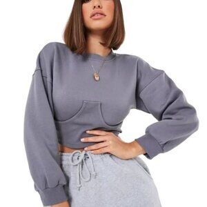 Missguided Tall Gray Corset Sweatshirt, Size 12